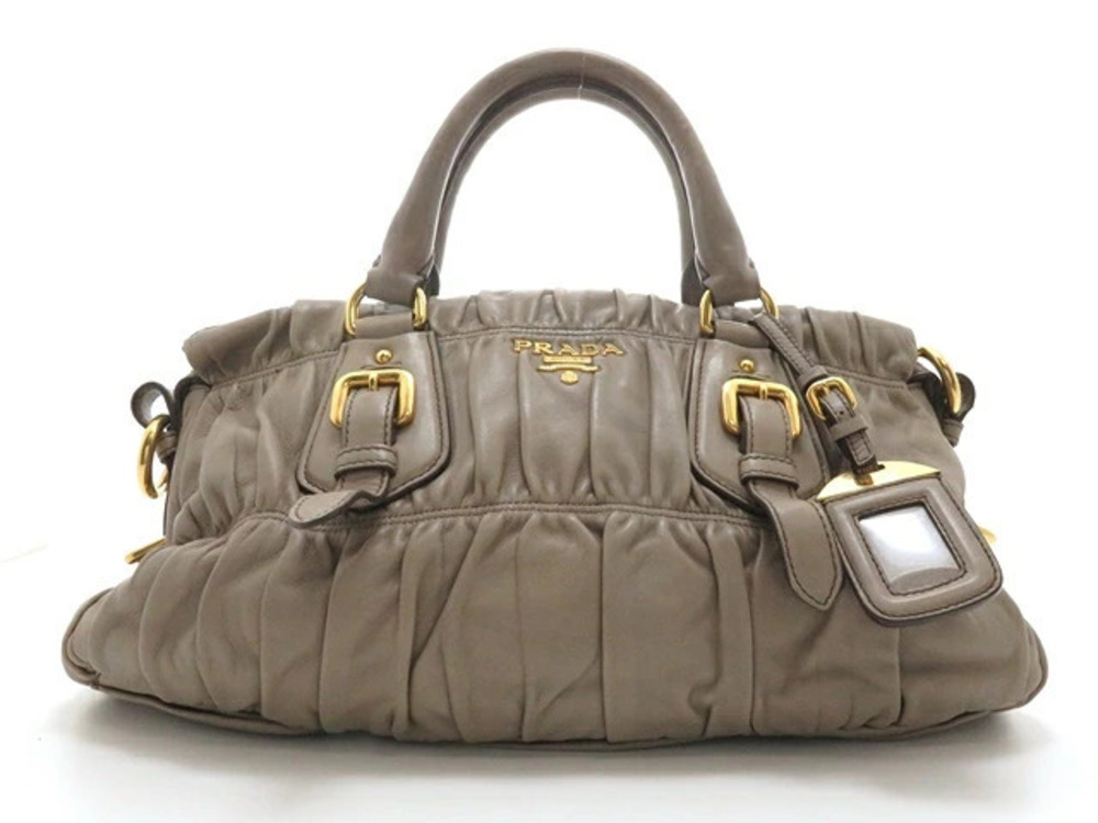 Prada Shoulder Bag Beige Cream Embossed Leather